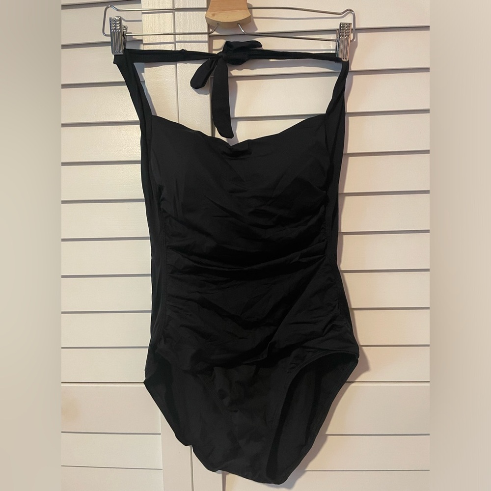 Tommy Bahama Black Halter One Piece Swimsuit 12 EUC